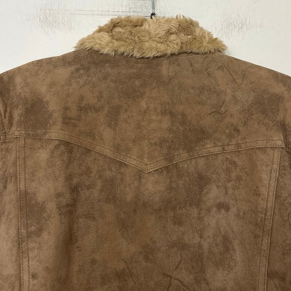 Black Rivet Brown Suede Leather Jacket Quilted Lined Sherpa Western Trucker XL - Picture 13 of 16
